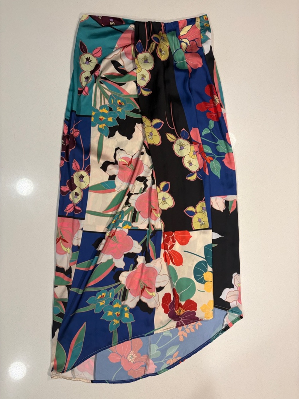 Zara Multicolor Floral Patchwork Skirt Blue, Black, Pink, Green